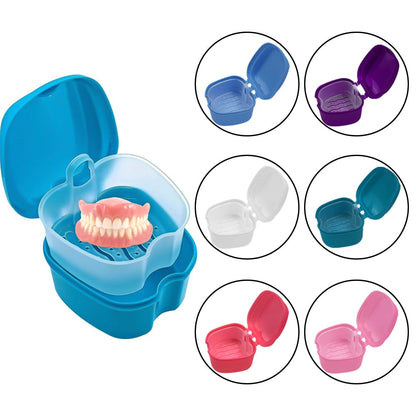 SENLIN DENTAL 2pc Denture Bath Retainer Case – Portable Strainer Basket Cups (Purple & Pink)