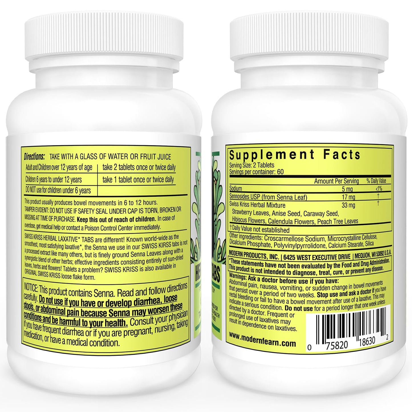Swiss Kriss Herbal Laxative Tablets | Natural Senna Formula for Occasional Constipation, 250 Tablets