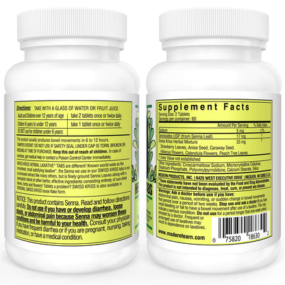 Swiss Kriss Herbal Laxative Tablets | Natural Senna Formula for Occasional Constipation, 250 Tablets