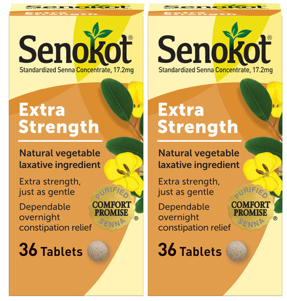 Senokot Extra Strength Natural Vegetable Laxative — Gentle Overnight Relief (36 Count, 2-Pack)