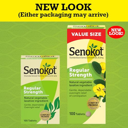 Senokot Regular Strength Senna Laxative Tablets – 100 Count for Adults