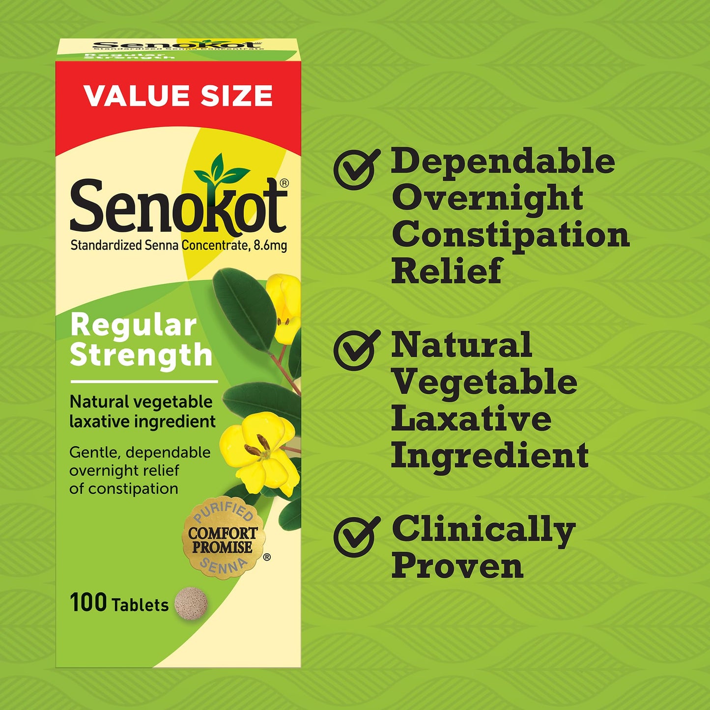 Senokot Regular Strength Senna Laxative Tablets – 100 Count for Adults