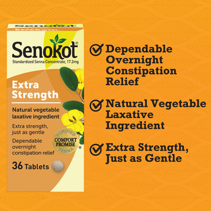 Senokot Extra Strength Natural Vegetable Laxative — Gentle Overnight Relief (36 Count, 2-Pack)