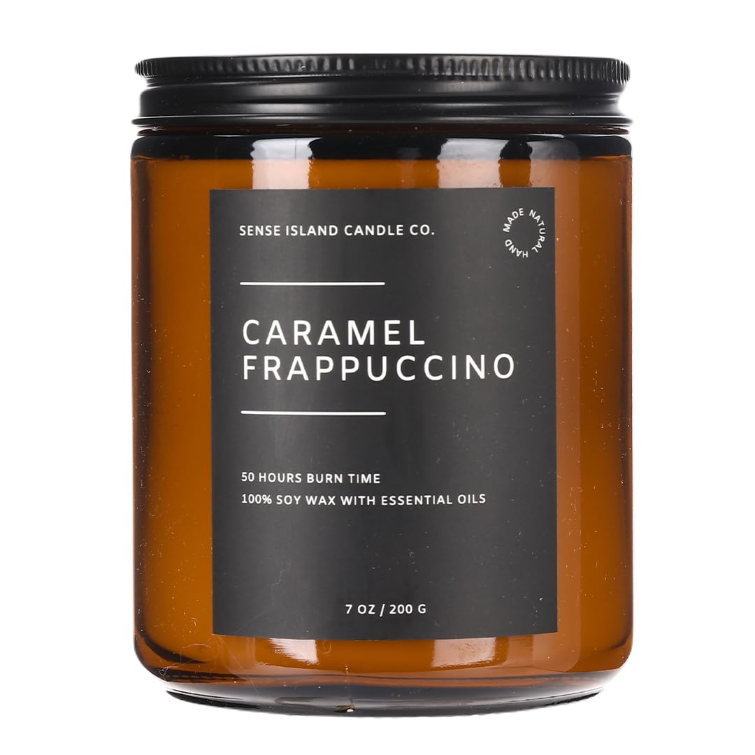 SENSE ISLAND Caramel Frappuccino Soy Candle – 100% Natural Wax, 50+ Hr Burn