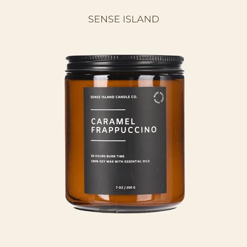 SENSE ISLAND Caramel Frappuccino Soy Candle – 100% Natural Wax, 50+ Hr Burn