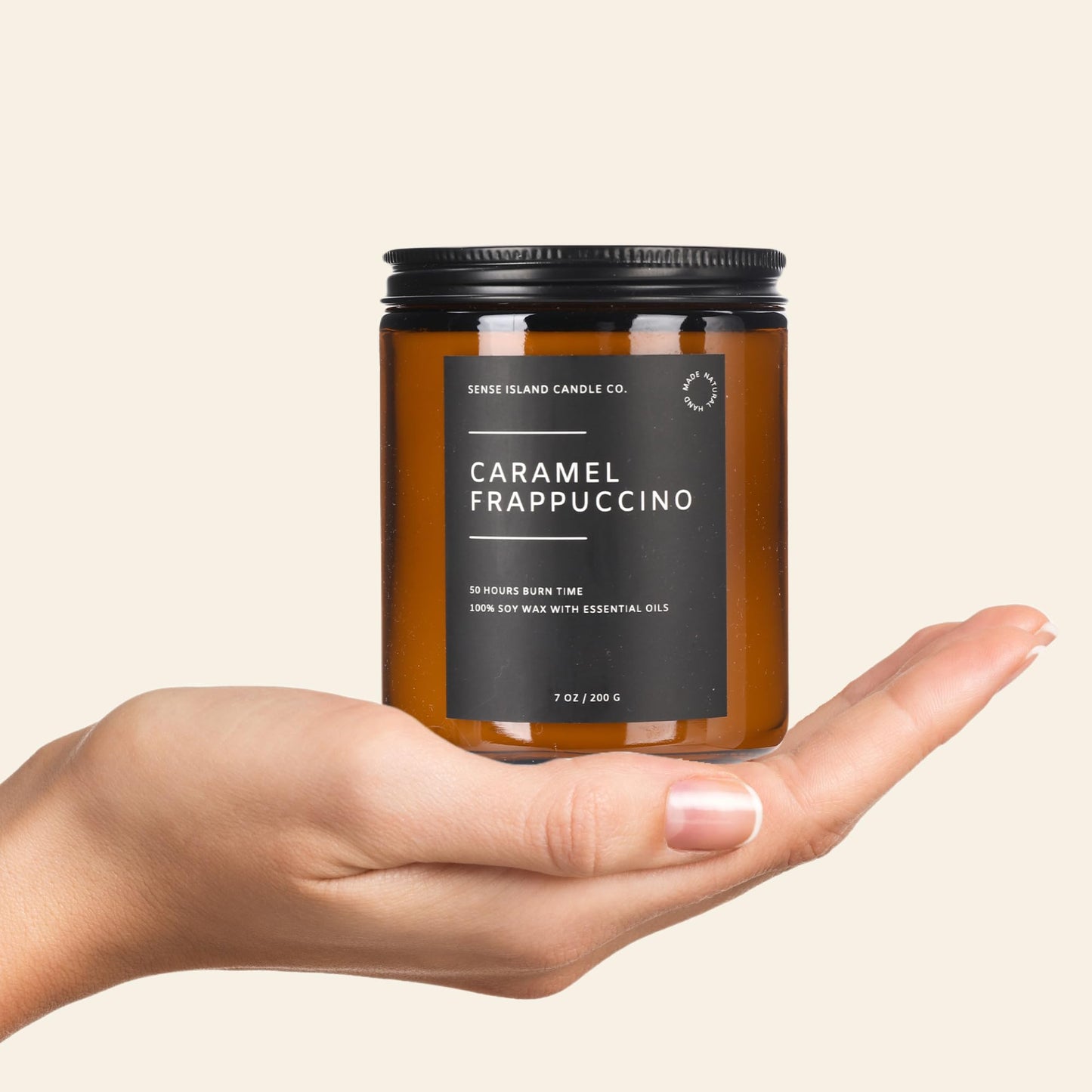 SENSE ISLAND Caramel Frappuccino Soy Candle – 100% Natural Wax, 50+ Hr Burn