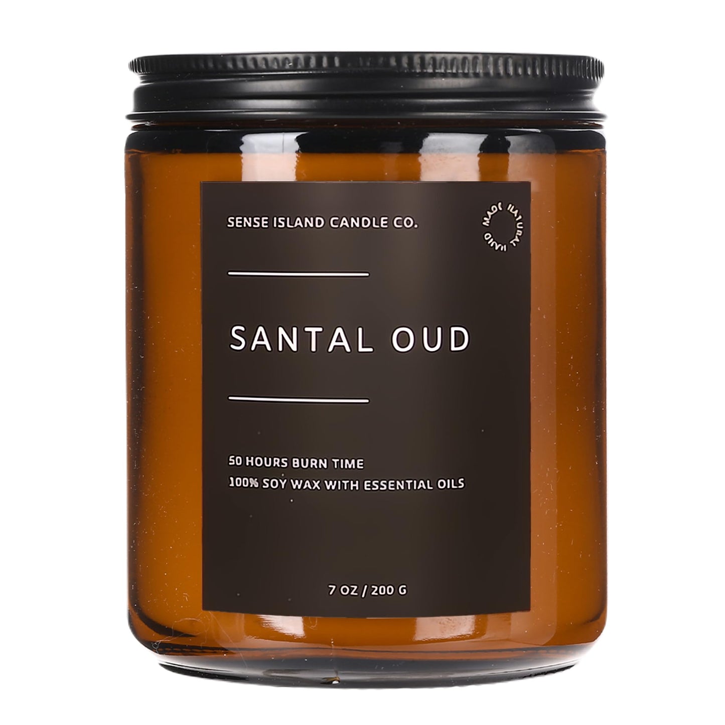 SENSE ISLAND Santal Oud Scented Candle | 7oz 100% Natural Soy Wax, Ambery Woody for Men & Women