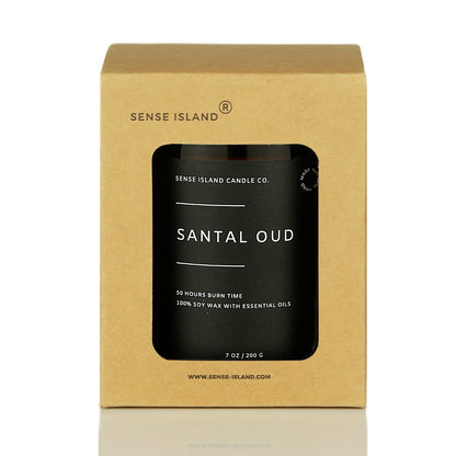 SENSE ISLAND Santal Oud Scented Candle | 7oz 100% Natural Soy Wax, Ambery Woody for Men & Women