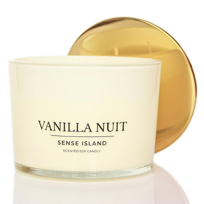 Vanilla Nuit 3-Wick Soy Candle by SENSE ISLAND | Cream Vanilla, Gold Lid, Luxury Gift