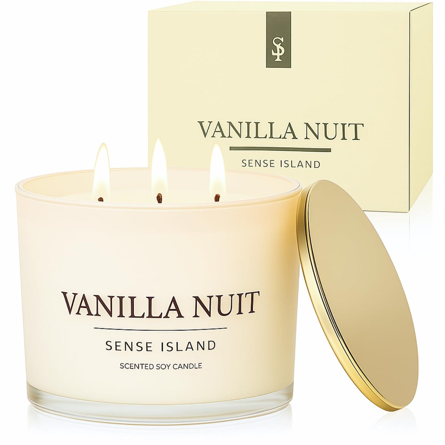 Vanilla Nuit 3-Wick Soy Candle by SENSE ISLAND | Cream Vanilla, Gold Lid, Luxury Gift