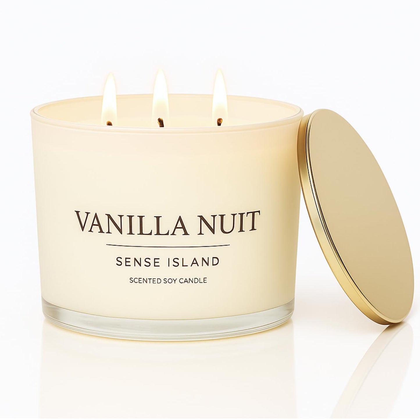 Vanilla Nuit 3-Wick Soy Candle by SENSE ISLAND | Cream Vanilla, Gold Lid, Luxury Gift