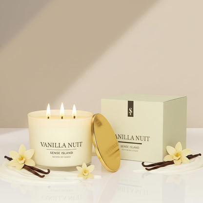 Vanilla Nuit 3-Wick Soy Candle by SENSE ISLAND | Cream Vanilla, Gold Lid, Luxury Gift