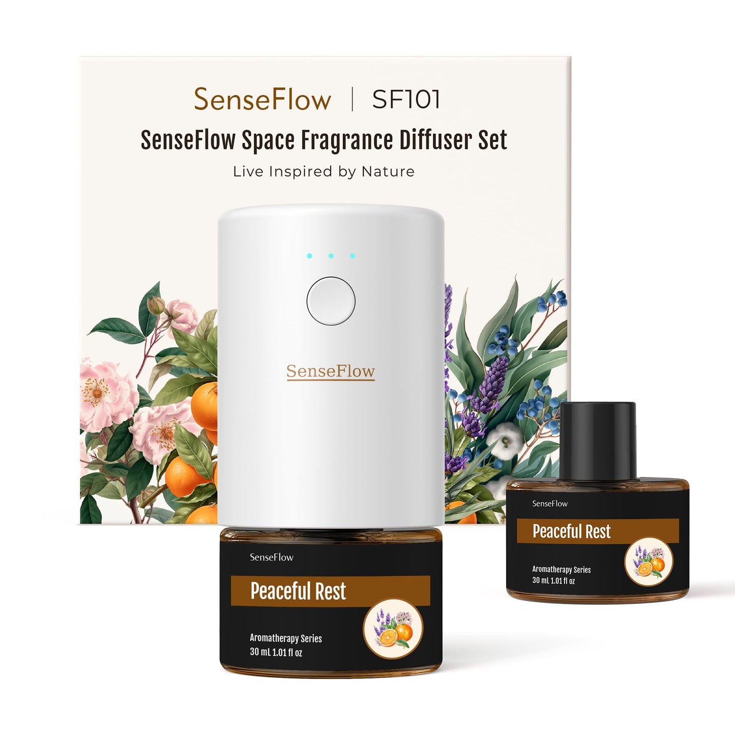 SenseFlow SF101 Waterless Ultrasonic Diffuser – 100% Plant-Based, 120-Day Freshness