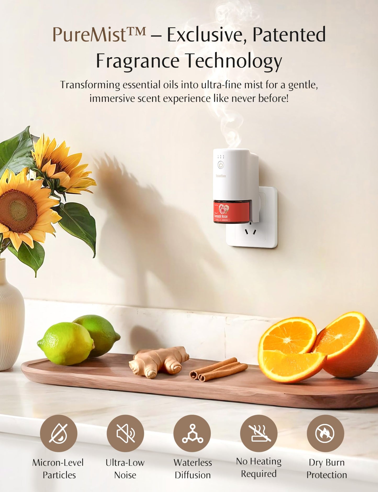 SenseFlow SF101 Pro Waterless Ultrasonic Diffuser – Peppermint | 1000 sq ft Coverage