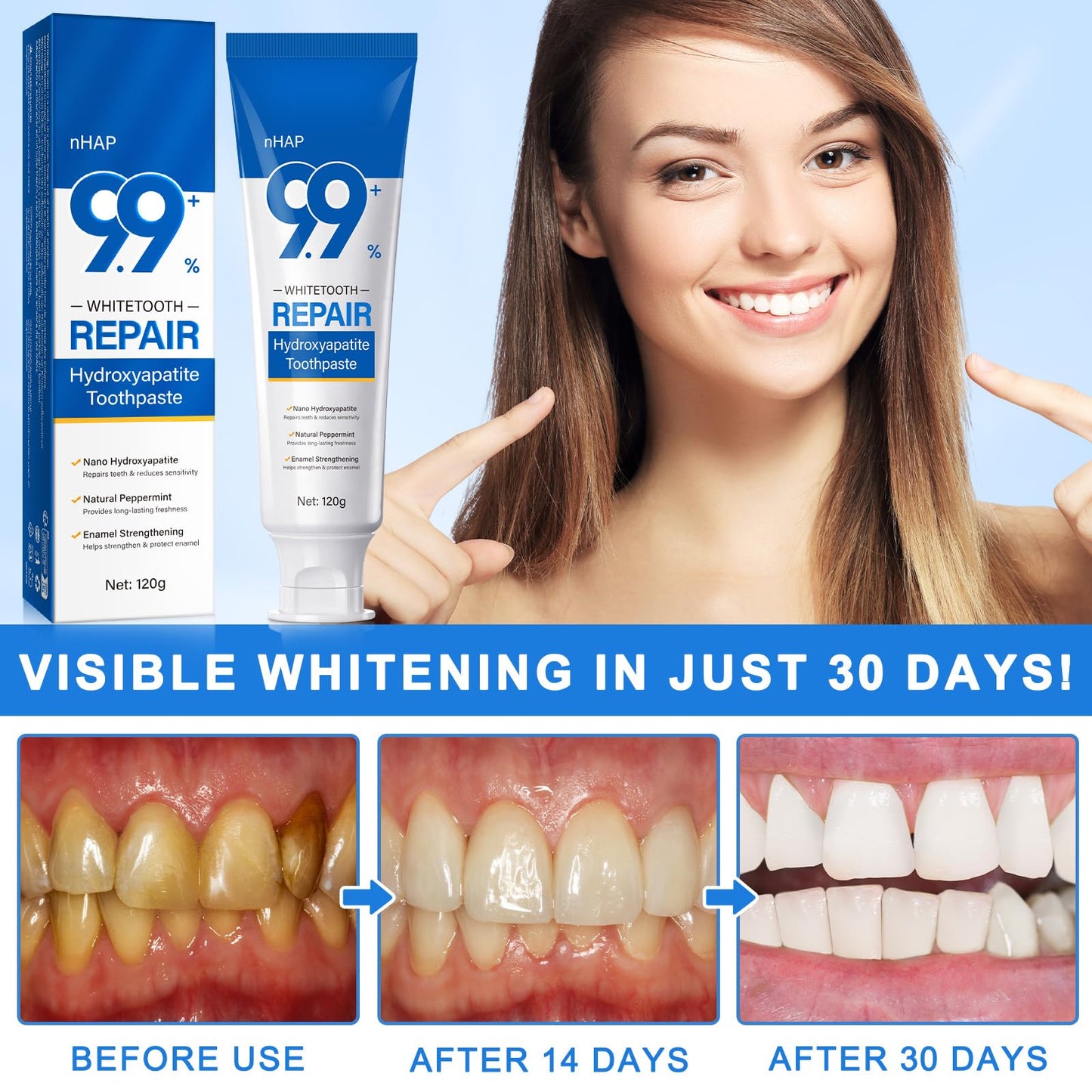 9.9% Hydroxyapatite Toothpaste - 2 Pack | Enamel Repair & Gentle Sensitivity