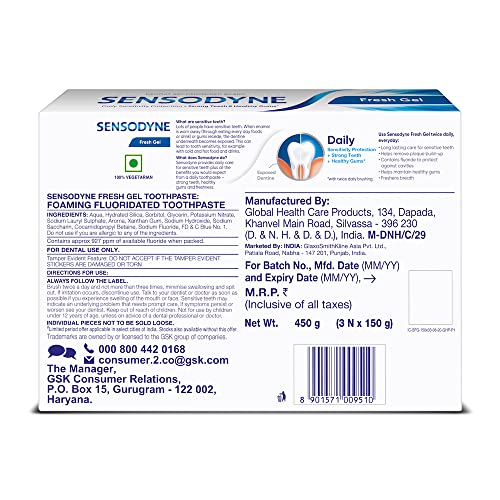 Sensodyne Fresh Gel Toothpaste Combo – Pack 3 x 150g