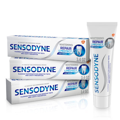 Sensodyne Repair and Protect Whitening Toothpaste – 3 x 3.4 oz for Sensitive Teeth & Cavity Prevention