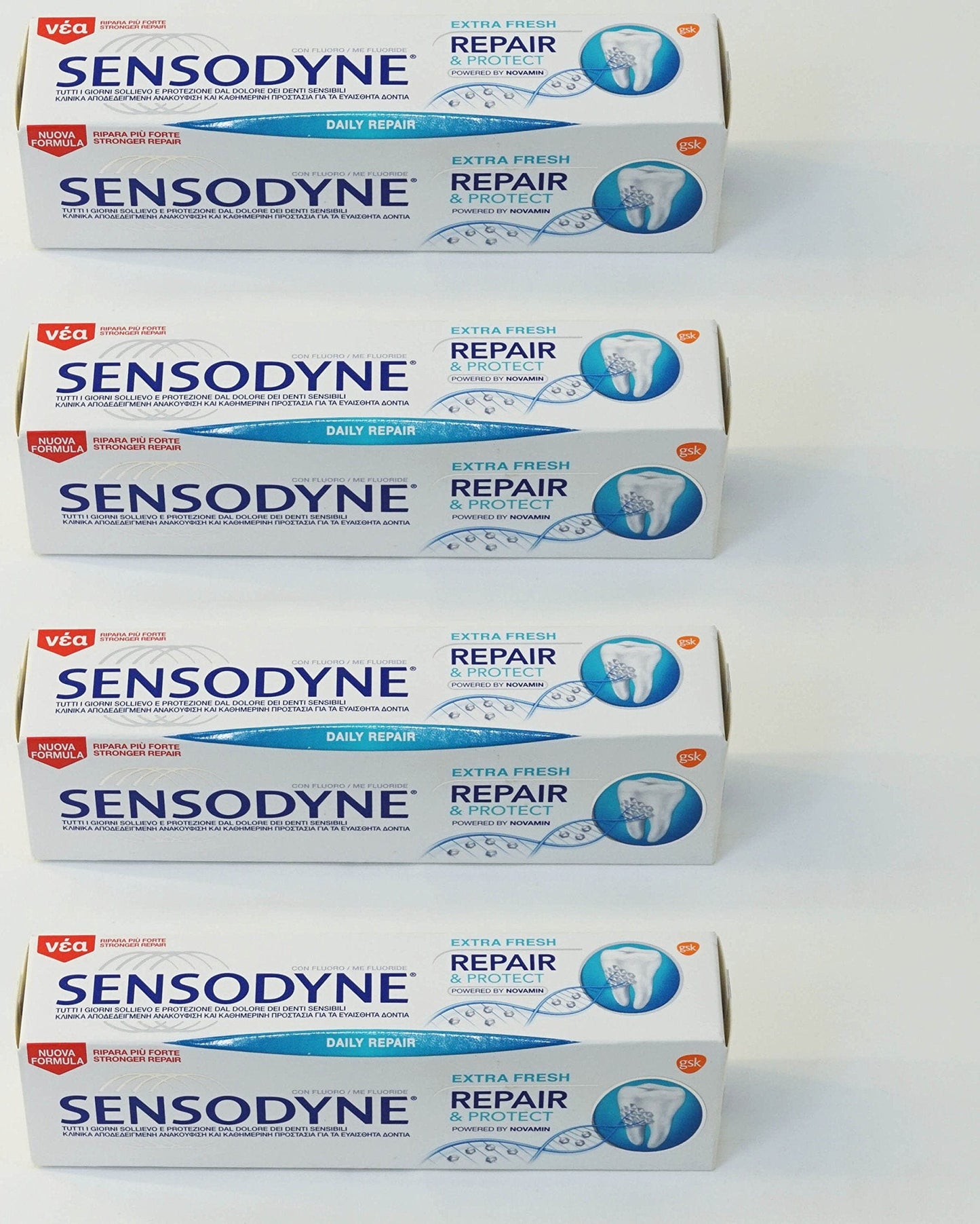 Sensodyne Repair & Protect Extra Fresh Toothpaste with NovaMin – 75ml (2.53 oz) Tube, Pack of 4 (Italian Import)