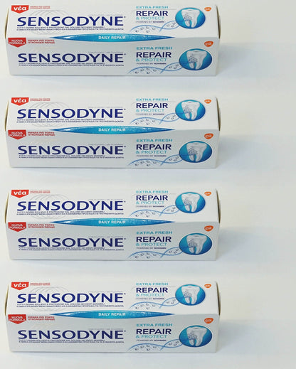 Sensodyne Repair & Protect Extra Fresh Toothpaste with NovaMin – 75ml (2.53 oz) Tube, Pack of 4 (Italian Import)