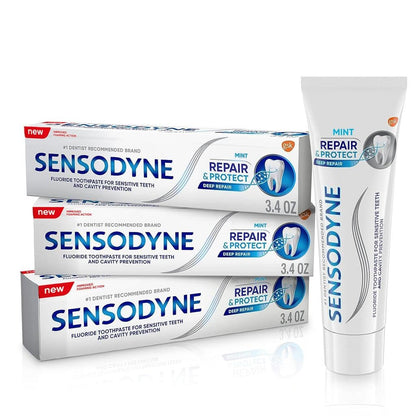 Sensodyne Repair and Protect Mint Toothpaste – 3 x 3.4 oz Pack for Sensitive Teeth & Cavity Prevention