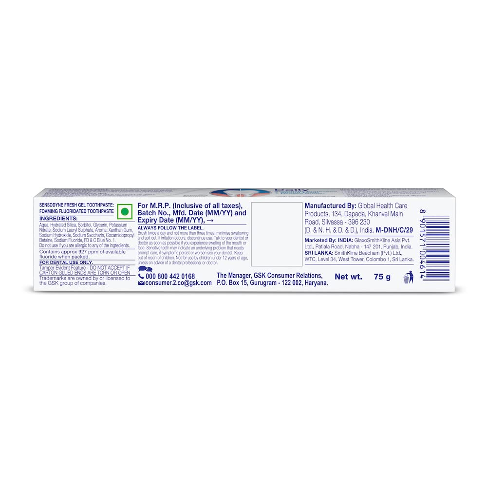 Sensodyne Sensitive Toothpaste Fresh Gel 75 g - Gentle Sensitivity Relief