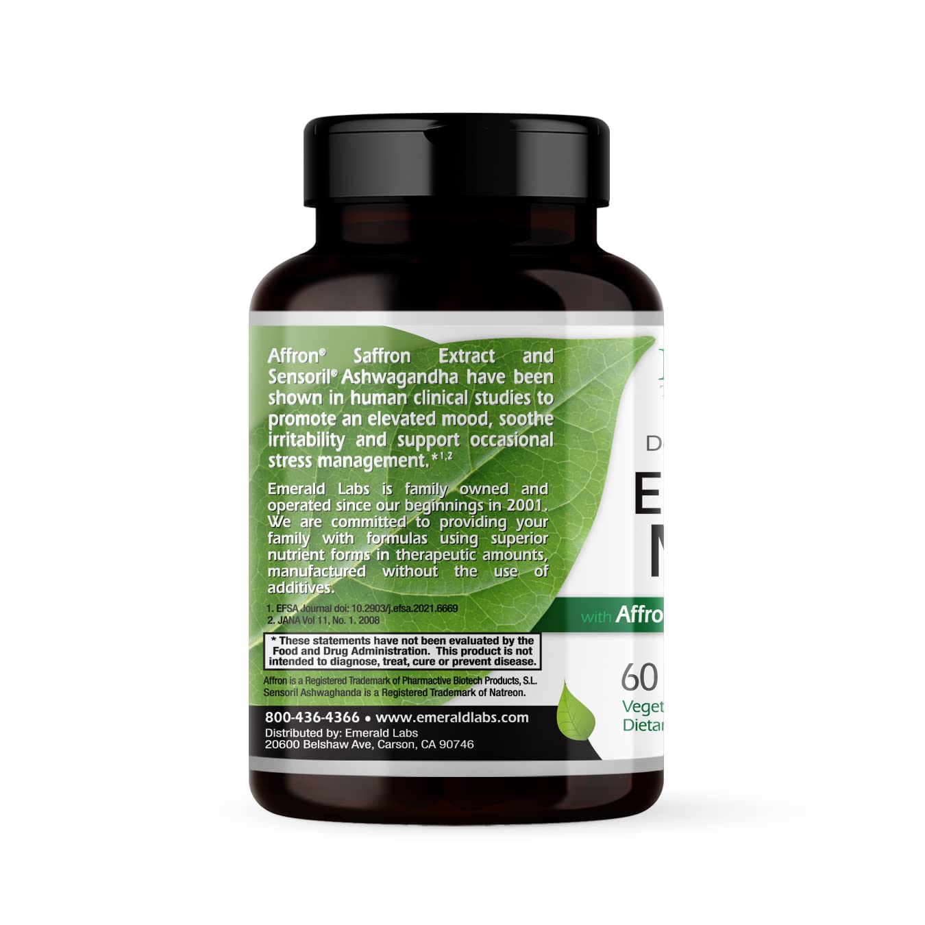 Emerald Labs Elevated Mood: Stress Management Supplement with Sensoril Ashwagandha & Affron Saffron - 60 Vegetable Capsules (30-Day Supply)