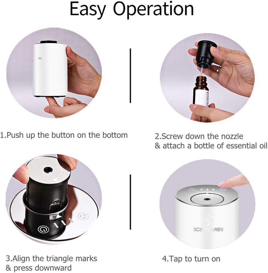 Sentiment Diffuser - Waterless Essential Oil Diffuser, Portable Cordless Cold Mist (White)