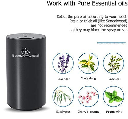 Sentiment Diffuser - Portable Waterless Diffuser for Home, Car & Office | 3 Mist Levels, 1/2/3H Timers, Cordless (Black)