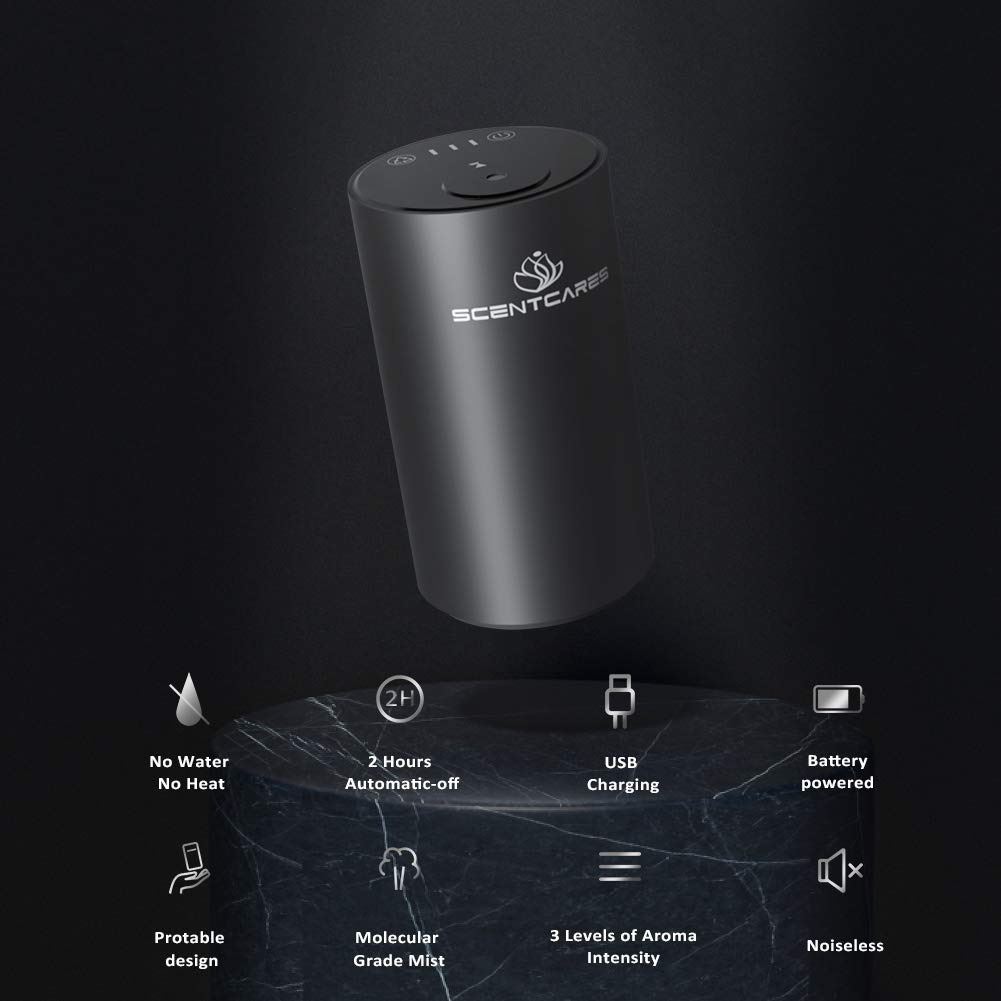 Sentiment Diffuser - Portable Waterless Diffuser for Home, Car & Office | 3 Mist Levels, 1/2/3H Timers, Cordless (Black)