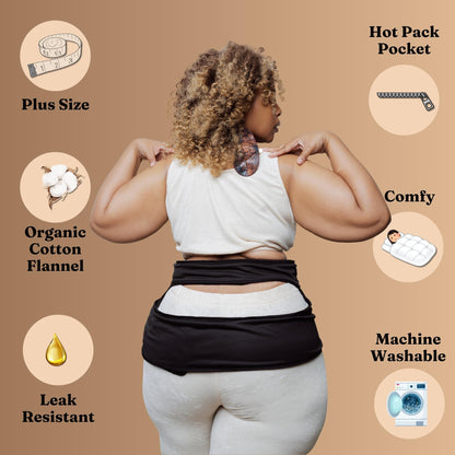 Sentre Plus-Size Castor Oil Pack Wrap – Adjustable Straps, Organic Cotton Flannel, 67in (Black)