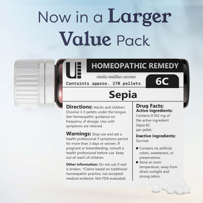 Sepia 6C Homeopathic Remedy - 270 Pellets (90 Doses) | Lactose-Free