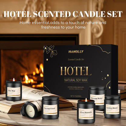 Hotel Scented Candles Set — 6 Pack Luxury Soy Wax Jar Candles for Home & Gifts