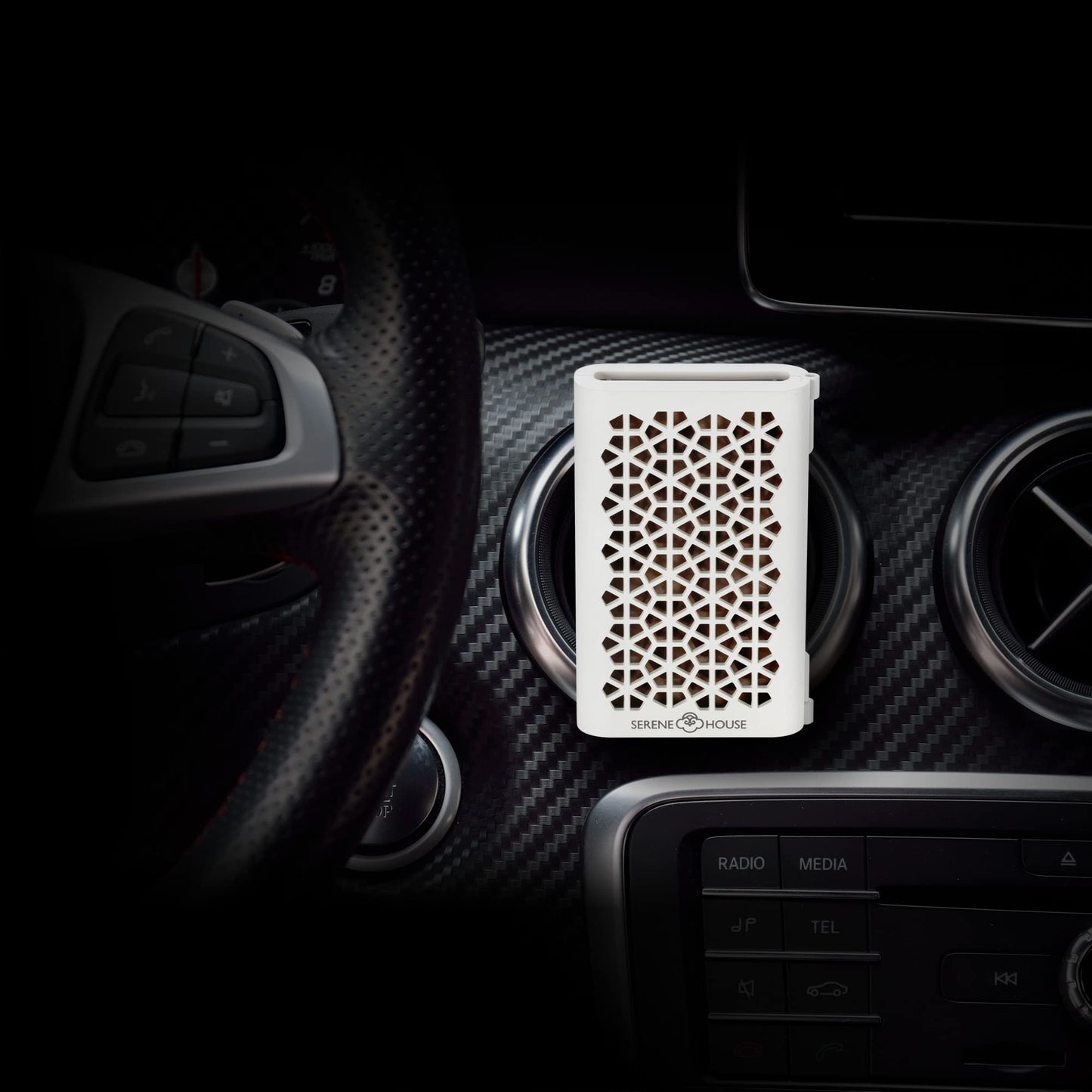 Serene House Puccini Lava Rock Diffuser – Car Vent Clip & Tabletop Aromatherapy (White)