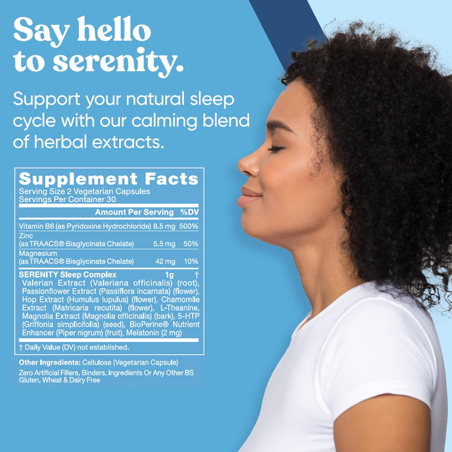 Serenity Sleep Natural Sleep Aid – Magnesium, Valerian & Melatonin | Vegan 60 Soft Caps