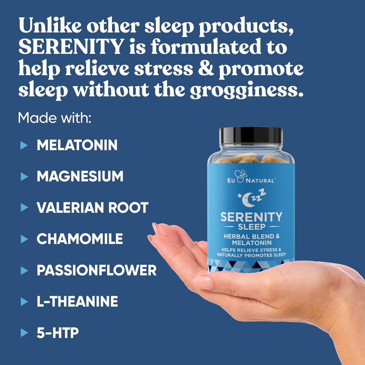 Serenity Sleep Natural Sleep Aid – Magnesium, Valerian & Melatonin | Vegan 60 Soft Caps