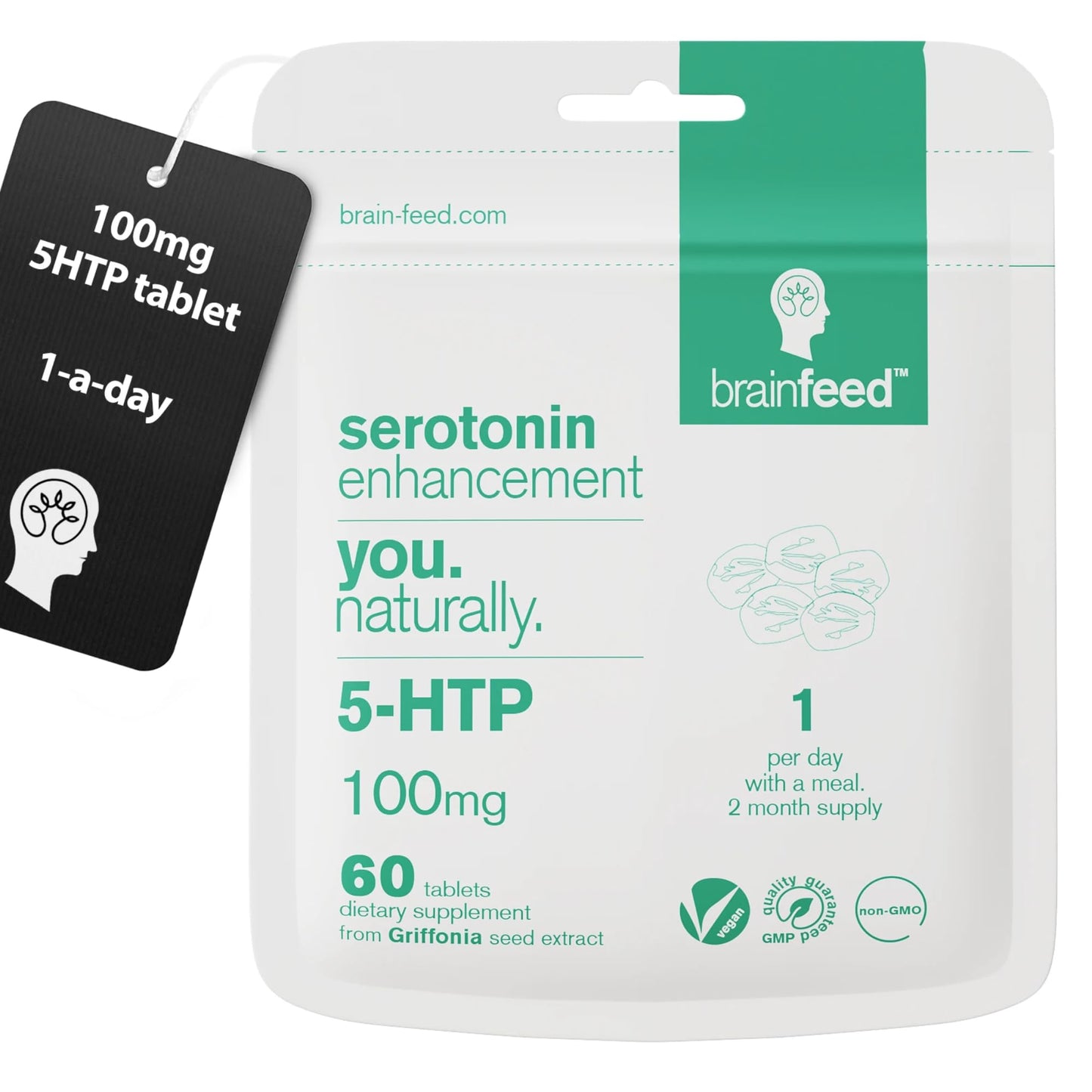 Serotonin Supplements (60) | 1-A-Day Serotonin Mood Support | 5HTP 100mg per Tablet | Griffonia Seed Extract | Natural Serotonin Booster | 2 Month Supply