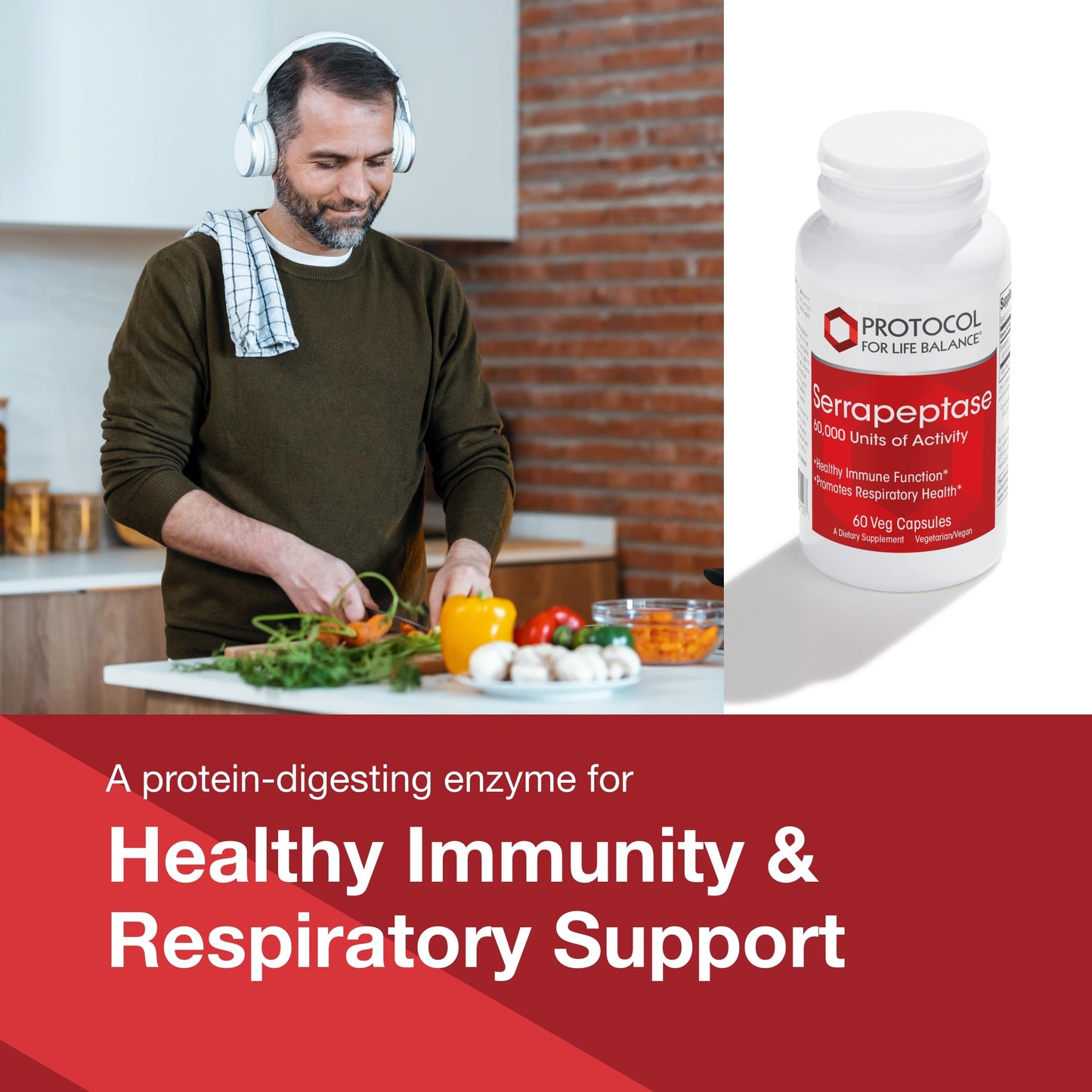 PROTOCOL FOR LIFE BALANCE Serrapeptase - Digestive Enzyme Capsule - 60,000 Units Activity -Support Respiratory Health - Immune Support Supplement - 60 Veg Caps