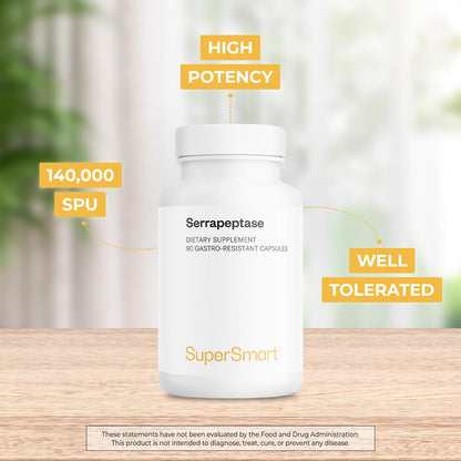Supersmart Serrapeptase 120000IU - High Potency Proteolytic Enzyme | Non-GMO & Gluten Free - 90 DR Capsules
