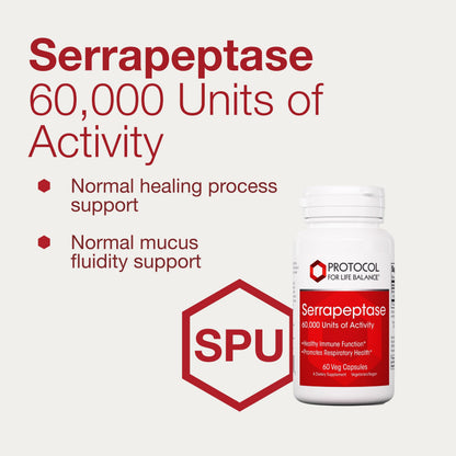 PROTOCOL FOR LIFE BALANCE Serrapeptase - Digestive Enzyme Capsule - 60,000 Units Activity -Support Respiratory Health - Immune Support Supplement - 60 Veg Caps