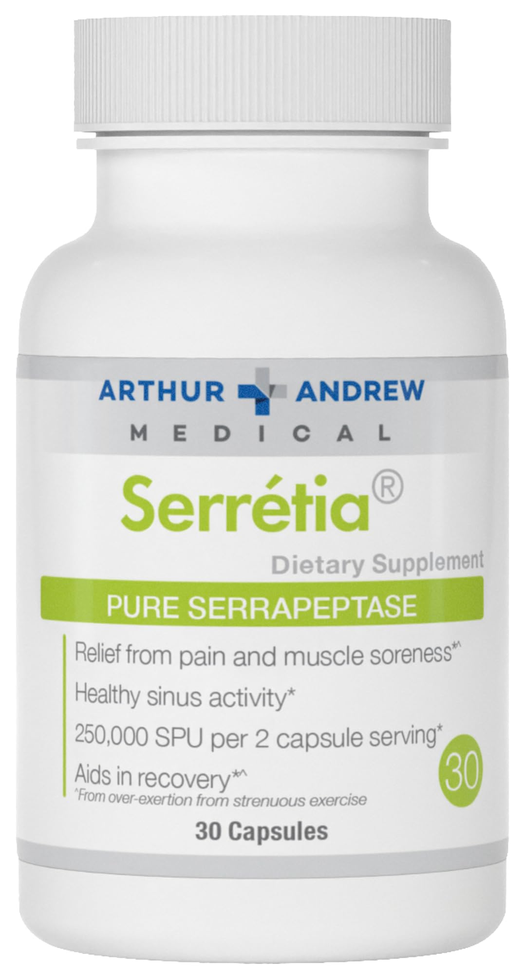 Arthur Andrew Medical Serretia Serrapeptase - 30 Capsules for Muscle & Sinus Support