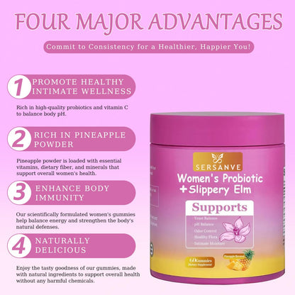 SERSANVE Feminine Probiotics Gummies for Women – Pineapple, Vegan, 60ct