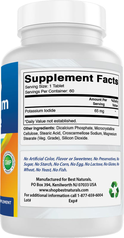 Best Naturals Potassium Iodide 65 mg | 3 Bottles x 60 Tablets - Dietary Supplement
