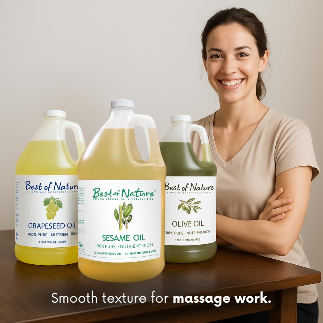 Best of Nature 100% Pure Sesame Oil — Unscented Massage Oil, Carrier for Essential Oils, 8 fl oz