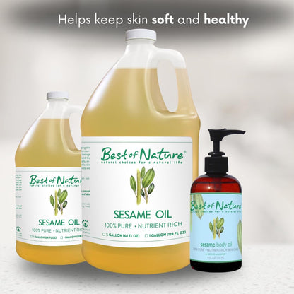 Best of Nature 100% Pure Sesame Oil — Unscented Massage Oil, Carrier for Essential Oils, 8 fl oz