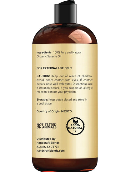 Organic Sesame Oil 16 oz - 100% Pure, Expeller-Pressed & Hexane-Free