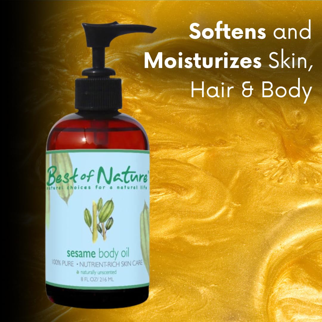 Best of Nature 100% Pure Sesame Oil — Unscented Massage Oil, Carrier for Essential Oils, 8 fl oz