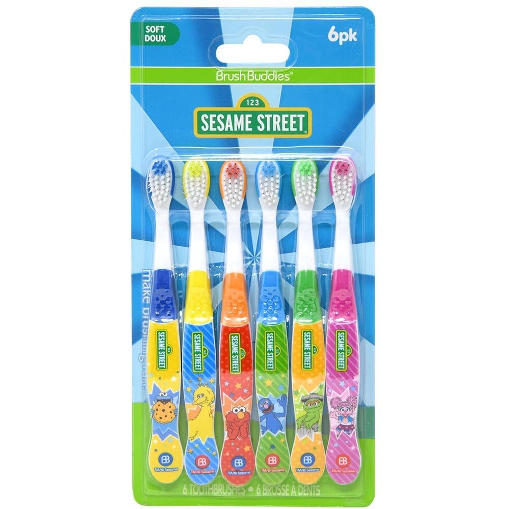 Brush Buddies Sesame Street Kids’ Toothbrushes – Soft Bristles for Ages 2-4 (6-Pack)