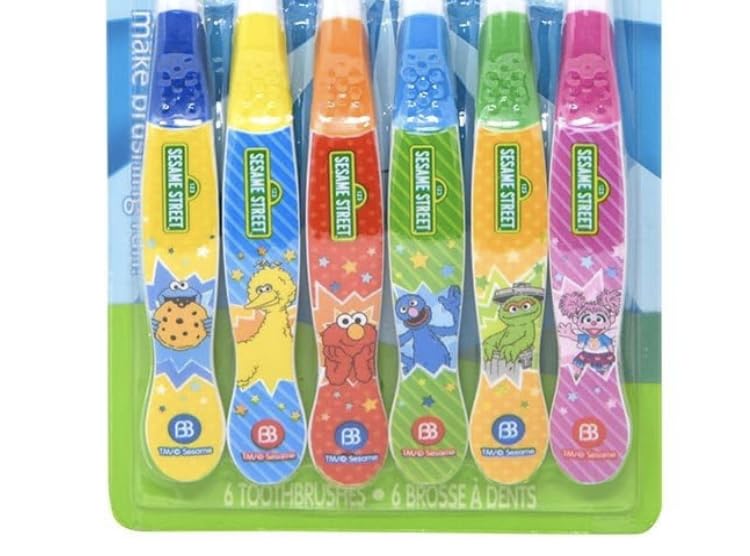 Brush Buddies Sesame Street Kids’ Toothbrushes – Soft Bristles for Ages 2-4 (6-Pack)