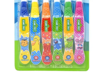 Brush Buddies Sesame Street Kids’ Toothbrushes – Soft Bristles for Ages 2-4 (6-Pack)