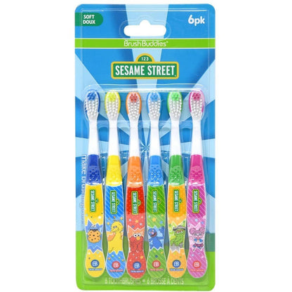 Brush Buddies Sesame Street Kids’ Toothbrushes – Soft Bristles for Ages 2-4 (6-Pack)